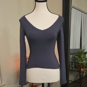 Slate Blue Fitted Bodysuit with Long Sleeves
